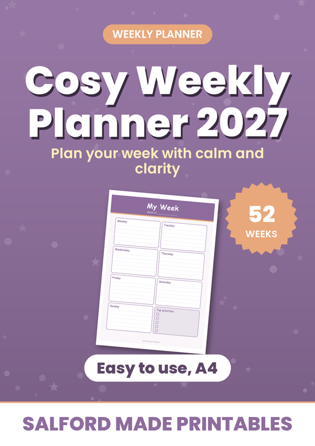 Cosy Weekly Planner 2027 | Printable Undated Week Planner PD